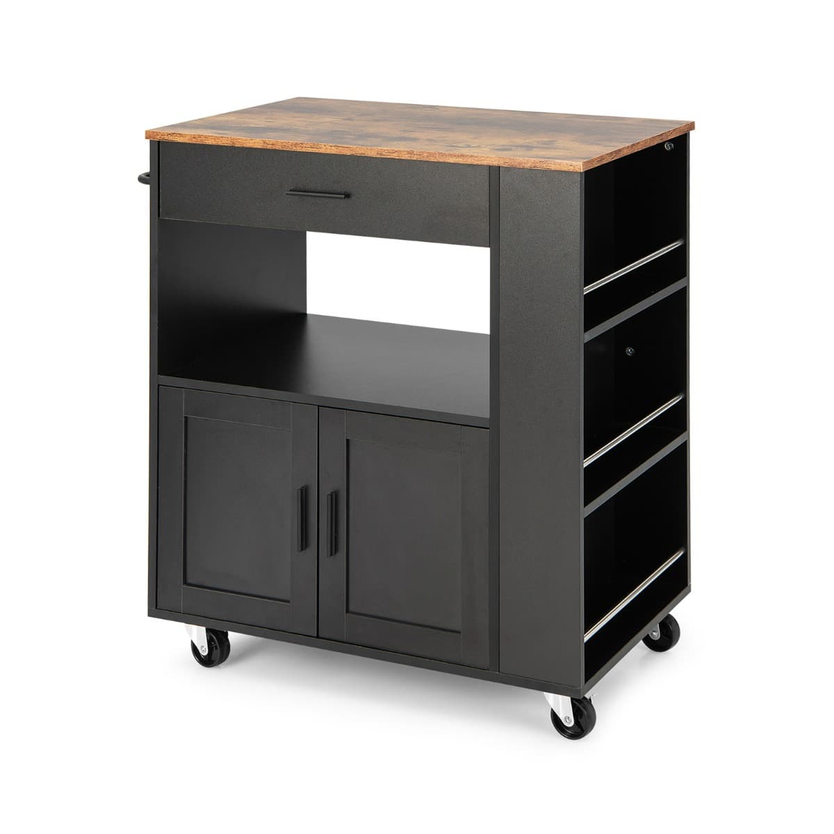 Îlot de Cuisine Chariot de Cuisine Mobile avec Roues Verrouillables Cube Ouvert Étagères Tiroir Port